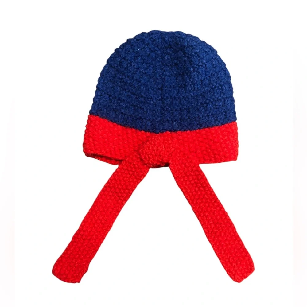 Andes Gifts Alpaca Blend Knit Crochet Ninja Superhero Hat Cap Red & Blue
